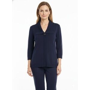 Exclusively Misook Women Jacket Sweater Knit Large Navy Blue Timeless